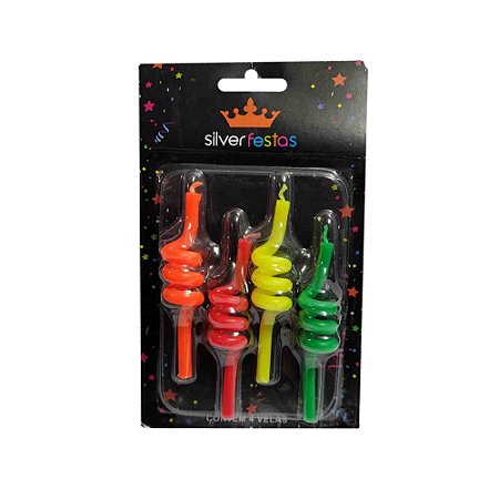 Vela Espiral Tubo Neon com 4 unidades - Silver
