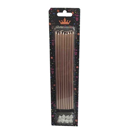 Vela Palito Gigante Rose Gold com 8 unidades - Silver