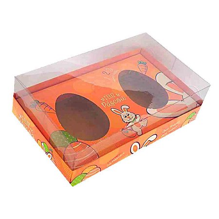 Caixa 2 Ovos de Colher 150g Coelho da Páscoa Laranja -JR