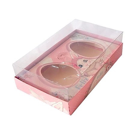 Caixa de Páscoa 2 Ovos de Colher 150g Coelhinha Rosa -JR