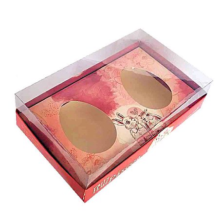 Caixa de Páscoa 2 Ovos de Colher 150g Coelho Vermelho -JR