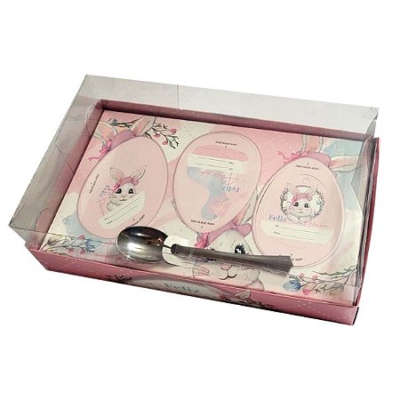 Caixa de Páscoa 3 Ovos de Colher 150g Coelhinha Rosa – JR