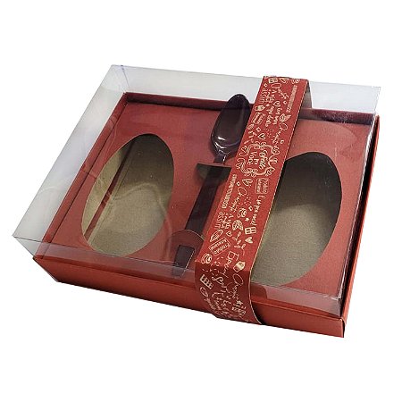 Caixa de Páscoa p/ 2 Ovos de Colher 250g Vermelha -Kaixote