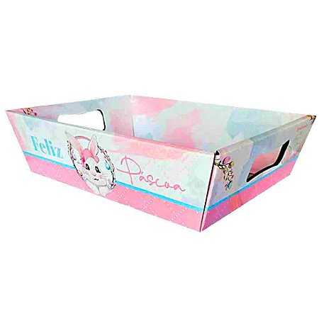 Caixa Cesta de Páscoa Coelhinha Rosa Grande -JR