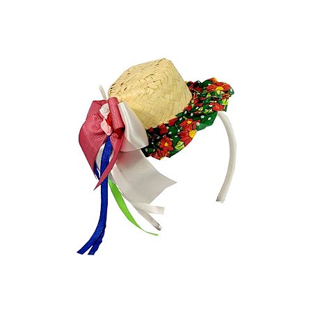 Tiara de Festa Junina Chapéu Estampado c/ Laço - HalleyFitas