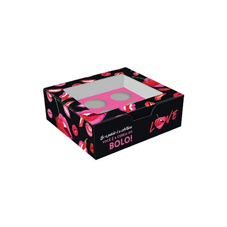 Caixa p/ 9 Doces Estampado Cereja Love c/ Visor Ref MM184-JR