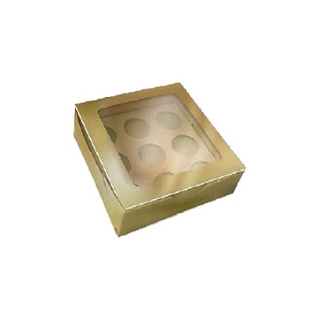 Caixa p/ 9 Doces Dourada Laminada c/ Visor Ref D9 - JR