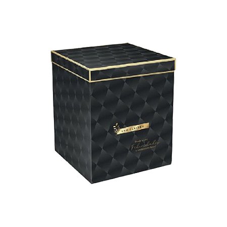 Caixa Cubo Média Preto Estampado "Com Carinho" Ref PM1 - JR