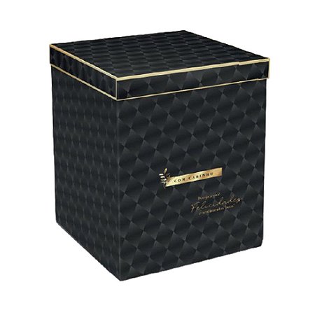 Caixa Cubo Grande Preta Estampado "Com Carinho" Ref PM4 - JR