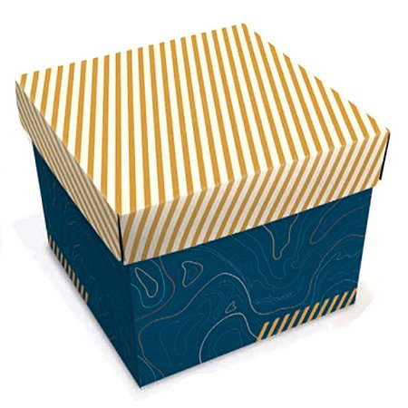 Caixa p/ Presente Estampado Azul c/ Listras Ref LA8 - JR