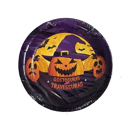 Prato de Papel Gostos/Trave Halloween c/ 08 un 18cm - Kaixote