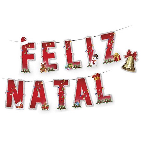 Faixa Feliz Natal c/ Glitter 11 peças/ Papelão - Kaixote