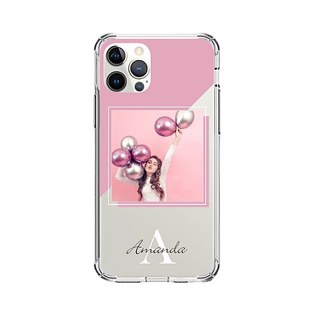 Capinha personalizada com 1 foto central, nome e fundo rosa