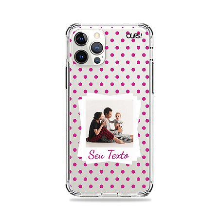 Capinha personalizada com foto polaroide e poá rosa