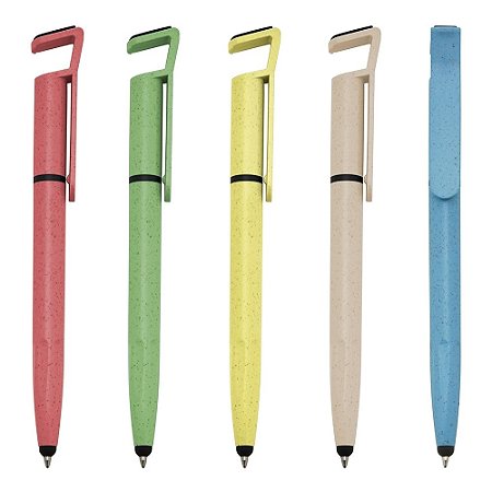 708T - Caneta Fibra de Bambu Touch com Suporte