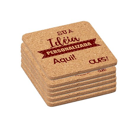 93827 - Kit com 6 unidades Porta Copos de Cortiça Personalizado Sua Ideia