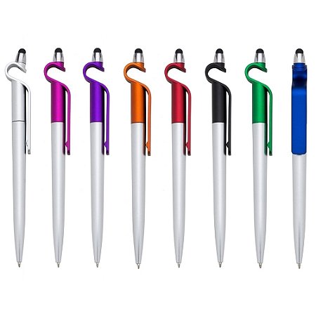 13499 -Caneta Plástica com Suporte e Touch para Celular Personalizada