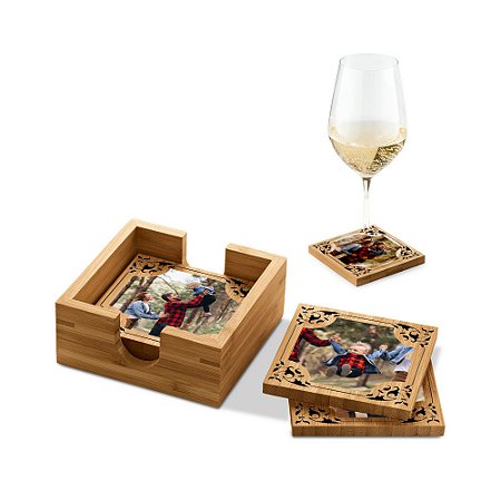 93967 - Kit com 4 unidades Porta Copos de Bambu Personalizado Família