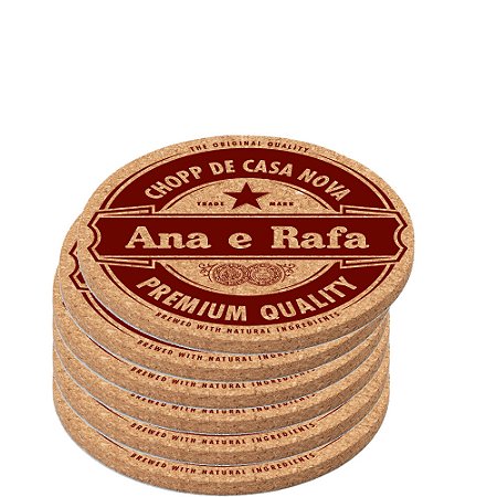 93828 - Kit com 6 unidades Porta Copos de Cortiça Personalizado Chopp de Casa Nova