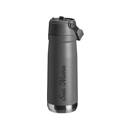 4098 - Garrafa Térmica 700ml Cinza Personalizada com Nome Preto