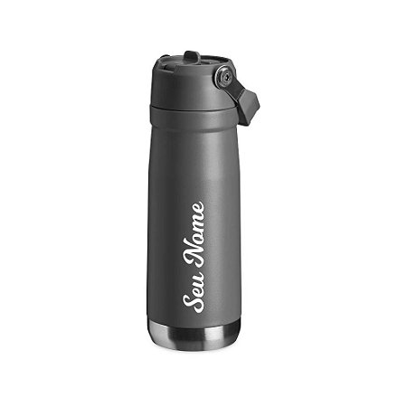 4098 - Garrafa Térmica 700ml Cinza Personalizada com Nome Branco
