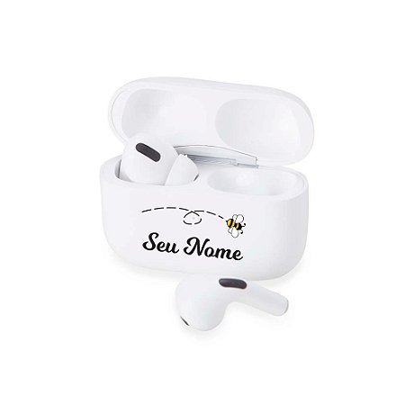 5021 - Fone de Ouvido Bluetooth com Case Carregador Personalizado com Nome Abelha