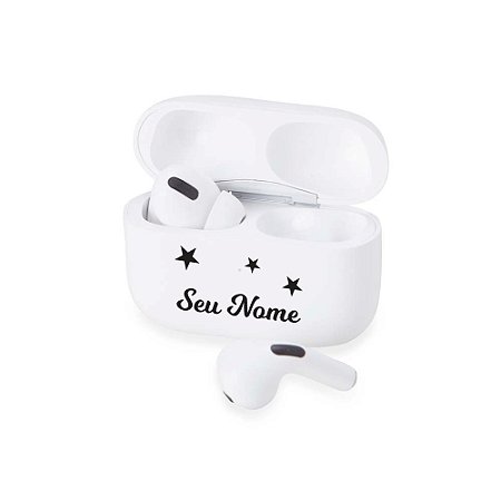 5021 - Fone de Ouvido Bluetooth com Case Carregador Personalizado com Nome Estrelas