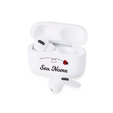 5021 - Fone de Ouvido Bluetooth com Case Carregador Personalizado com Nome Joaninha