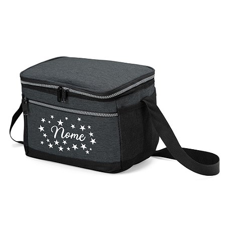 4628 - Bolsa Térmica Cinza 10 Litros Personalizada com Nome Estrelas