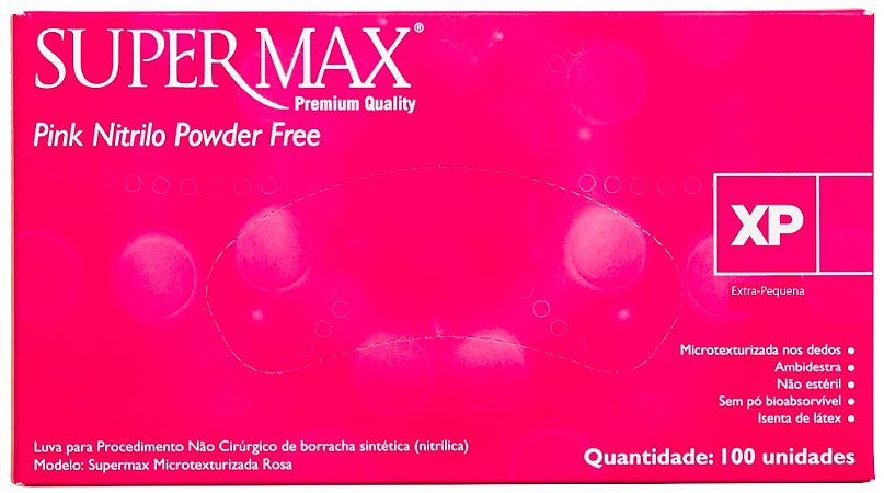 10 CAIXAS LUVAS SUPERMAX - Nitrilo Pink tamanho - XP