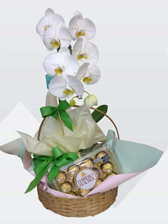 cesta de orquidea com ferrero rocher