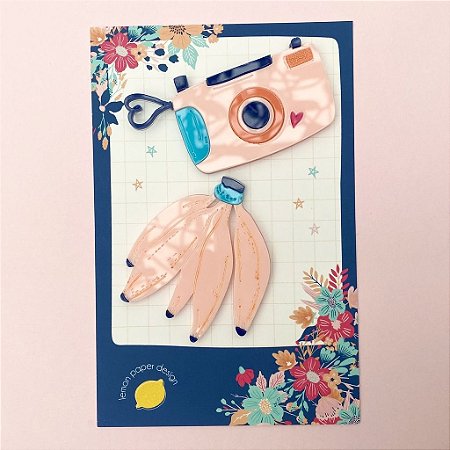 Coleção A Aventura está lá Fora - Acrílico Câmera e Banana - Lemon Scrapbook