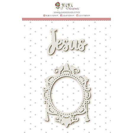 Colecao Vai com Fé - Enfeite Chipboard Branco Jesus - Juju Scrapbook