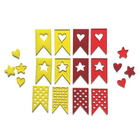 Colecao HAPPY - Acrilico colorido BANDEIROLAS Vermelho/Amarelo (20 pçs) - Carina Sartor