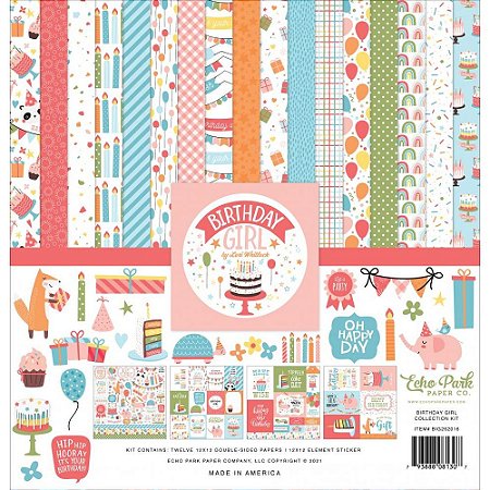 Kit Collection Birthday Girl - Bloco 12x12" e Adesivo - Echo Park