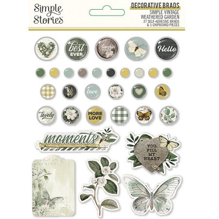 Coleção Simple Vintage Weathered Garden - Decorative Brads - Simple Stories
