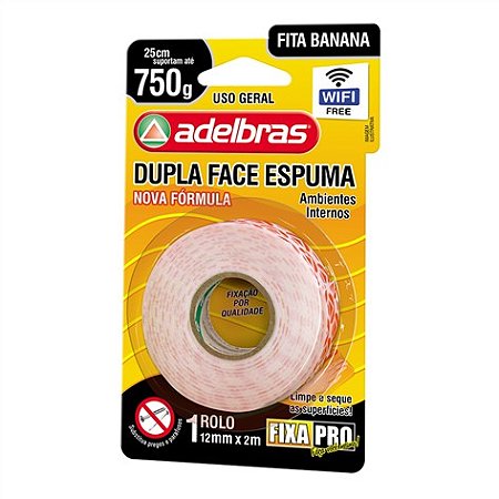 Fita Dupla Espuma (banana) 941- 12mm x 2m - Adelbrás