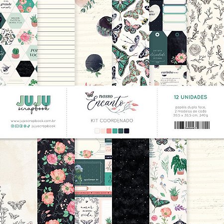 Colecao Nosso Encanto - Kit Coordenado 30,5 x 30,5cm (12 folhas) - Juju Scrapbook