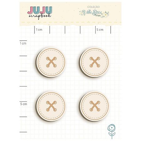 Coleção Vida Bela - Enfeite Chipboard Off-white Botões - JuJu Scrapbook