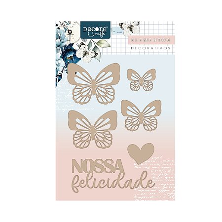 Aplique MDF - Nossa Felicidade, Borboletas - Decore Crafts