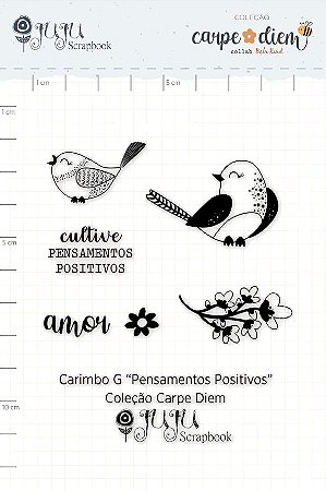 PROMO - Colecao Carpe Diem - Carimbo G Pensamentos Positivos - Juju Scrapbook