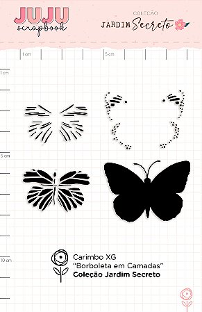 PROMO - Colecao Jardim Secreto - Carimbo XG Borboleta em Camadas - Juju Scrapbook