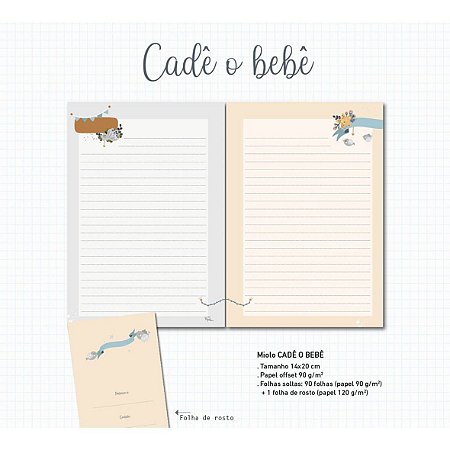 Miolo para Caderno - Cadê o Bebê (140x200mm) - Papel Bonito