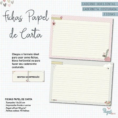 Miolo de Fichas - Papel de Carta Rosa (140x200mm) - Papel Bonito