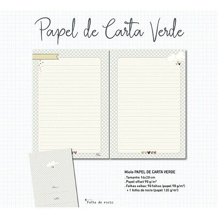 Miolo para Caderno - Papel de Carta Verde (140x200mm) - Papel Bonito