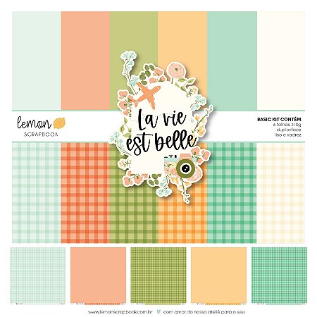 Coleção LA VIE EST BELLE - Bl. BASIC KIT LISOS (30,5x30,5cm) - Lemon Scrapbook