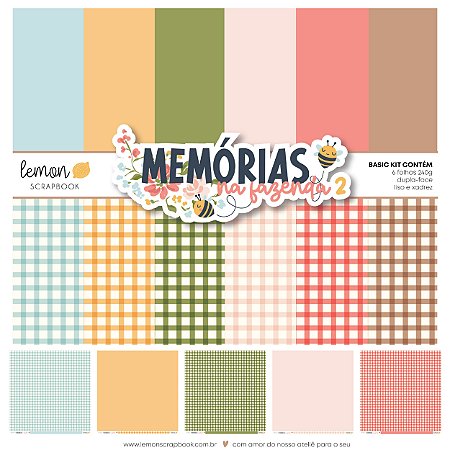 Coleção Memórias na Fazenda 2 - Bl. BASIC KIT LISOS (30,5x30,5cm) - Lemon Scrapbook