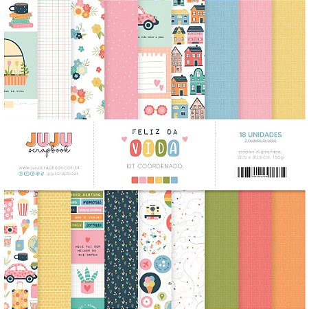 Coleção Feliz da Vida - Kit Coordenado - Juju Scrapbook