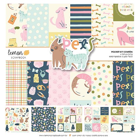 Coleção Pets - Pocket Kit 6 Folhas - Lemon Scrapbook