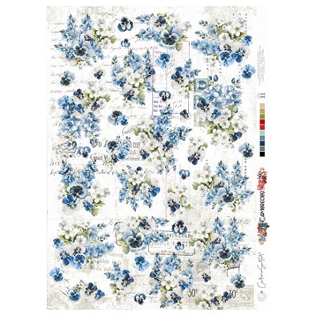 Coleção AMORECOS - Papel Vegetal Flores azuis (30,5 x 21cm, 140g) AMO11 - Carina Sartor